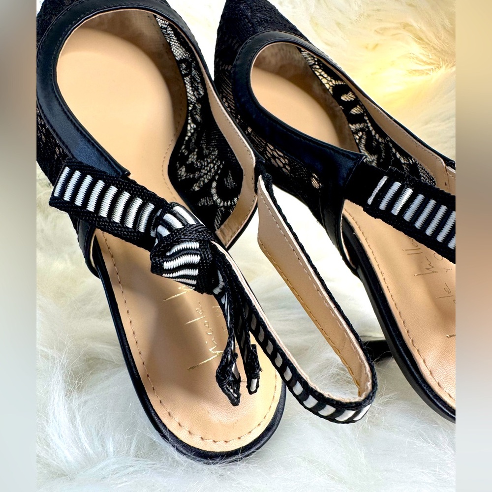 Black Patent Slingback Heels with Striped Elastic - Picture 12 of 13